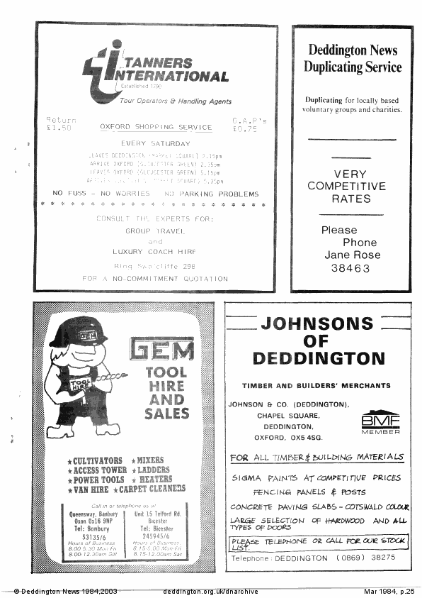Deddington News March 1984, p.25
