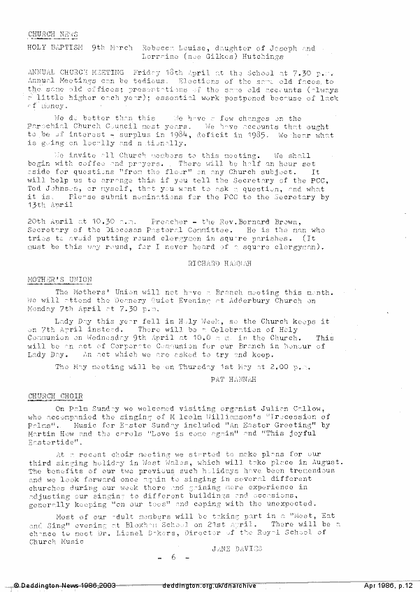 Deddington News April 1986, p.12