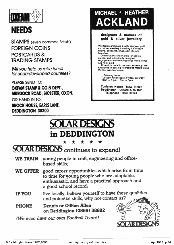 Deddington News April 1987, p.14
