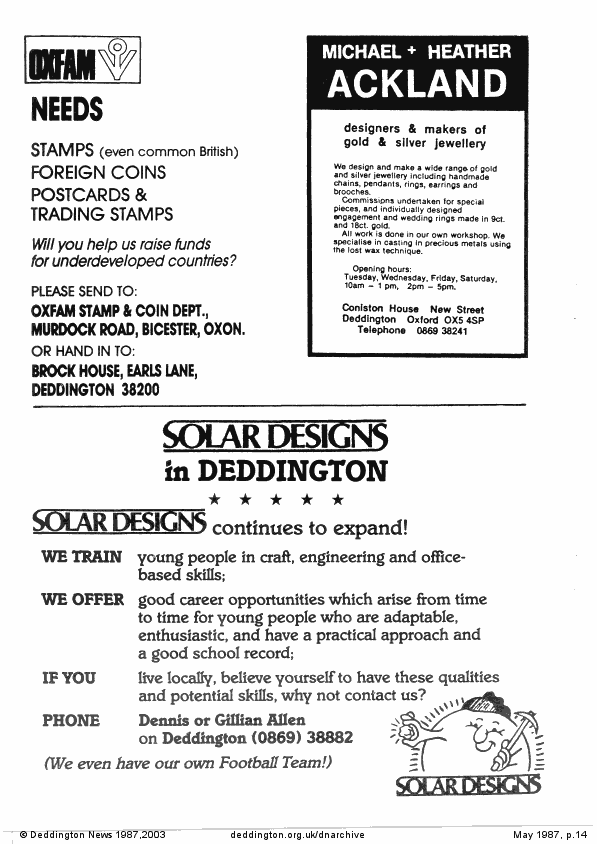 Deddington News May 1987, p.14