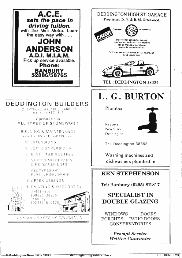 Deddington News October 1989, p.20