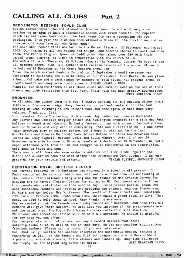 Deddington News October 1992, p.24