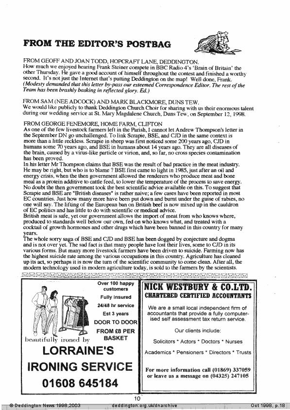 Deddington News October 1998, p.18