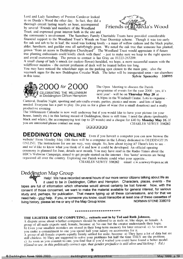 Deddington News May 1999, p.19