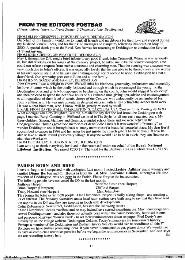 Deddington News July 2000, p.23