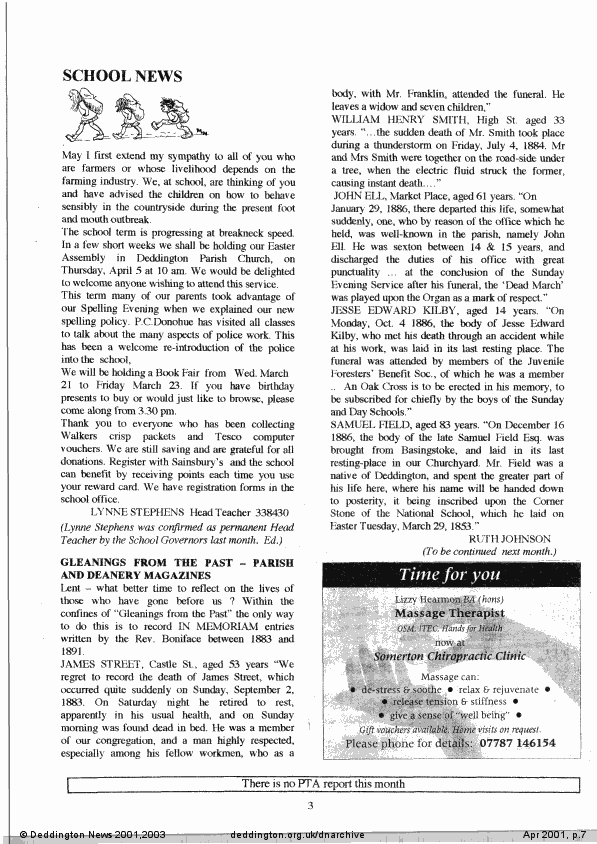 Deddington News April 2001, p.7
