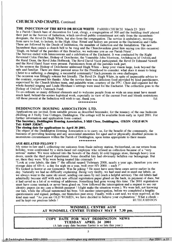 Deddington News April 2001, p.11