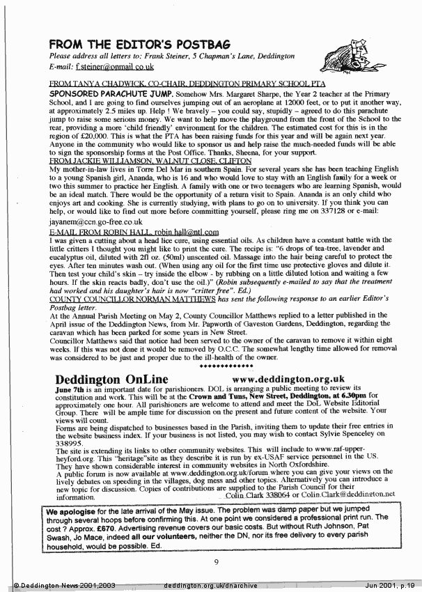 Deddington News June 2001, p.19