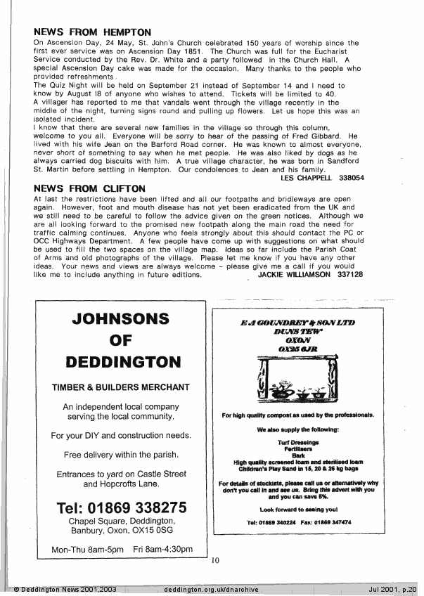 Deddington News July 2001, p.20