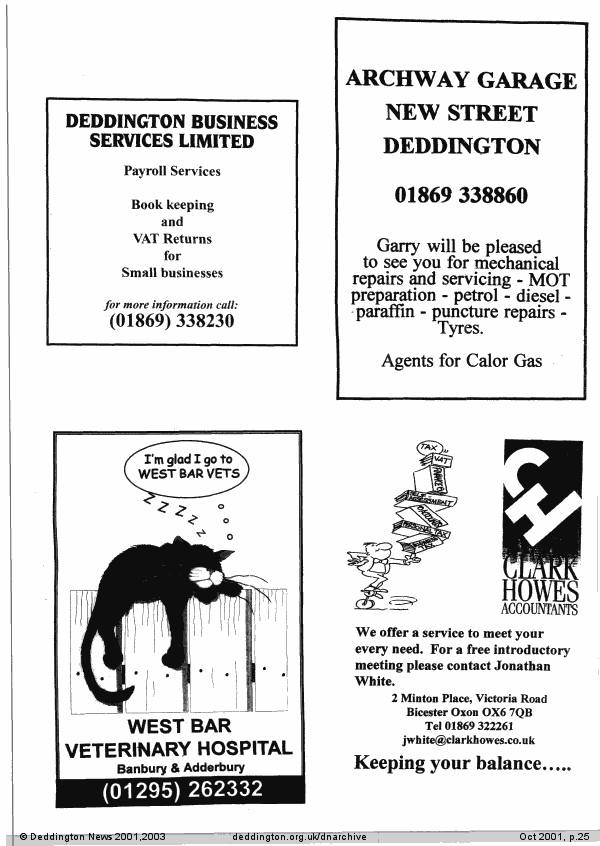 Deddington News October 2001, p.25