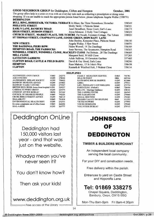 Deddington News October 2001, p.28
