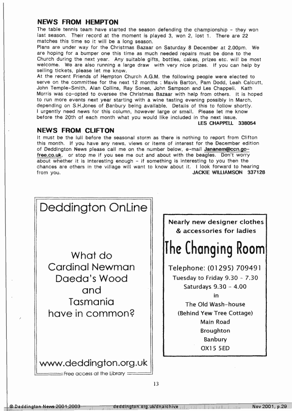 Deddington News November 2001, p.29