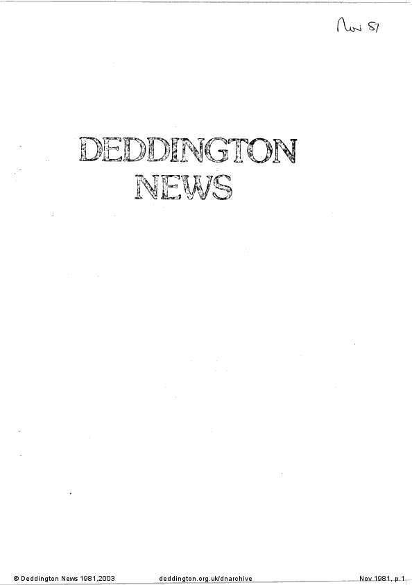 Deddington News November 1981, p.1