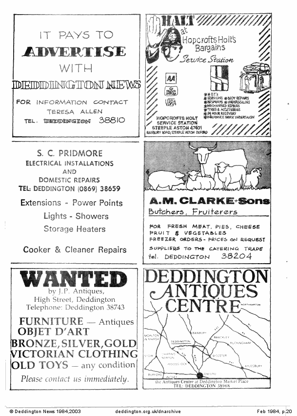 Deddington News February 1984, p.20