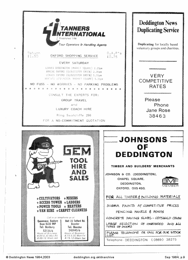Deddington News September 1984, p.9