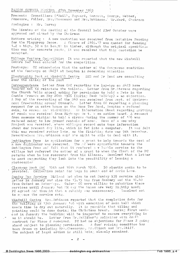 Deddington News February 1986, p.4