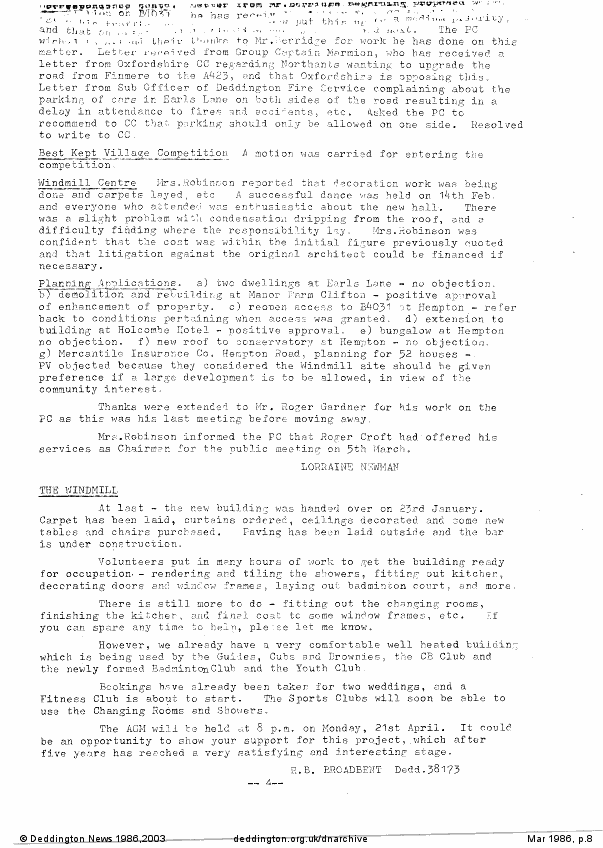 Deddington News March 1986, p.8