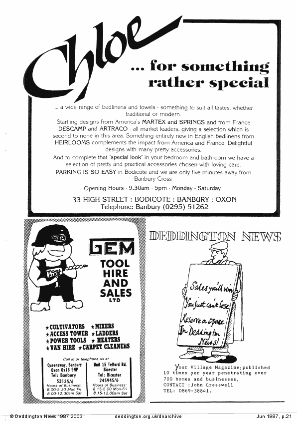 Deddington News June 1987, p.21