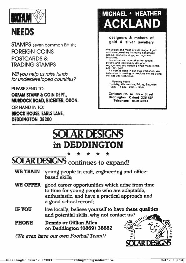 Deddington News October 1987, p.14