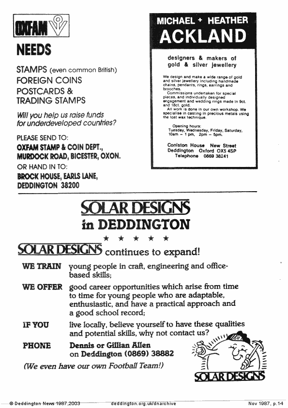Deddington News November 1987, p.14