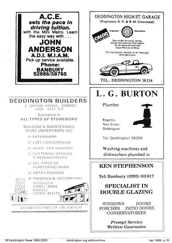 Deddington News April 1989, p.15