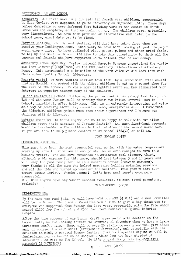 Deddington News October 1989, p.11
