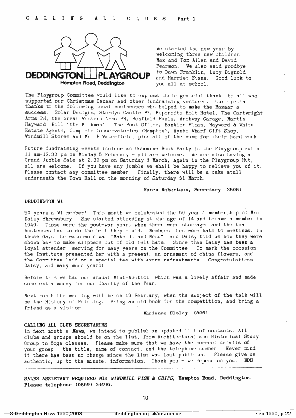 Deddington News February 1990, p.22