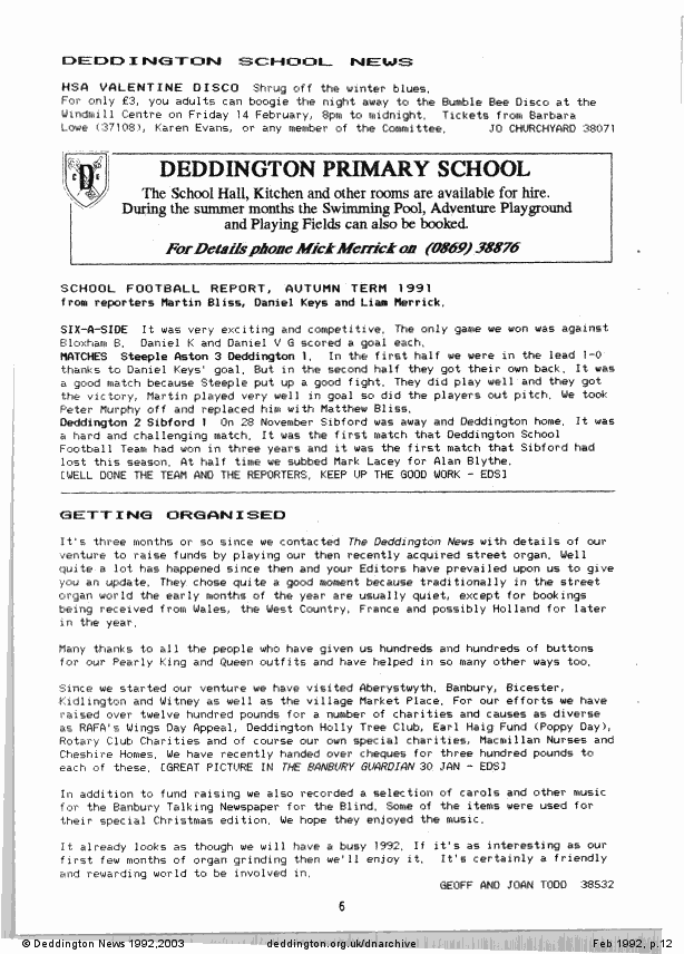 Deddington News February 1992, p.12