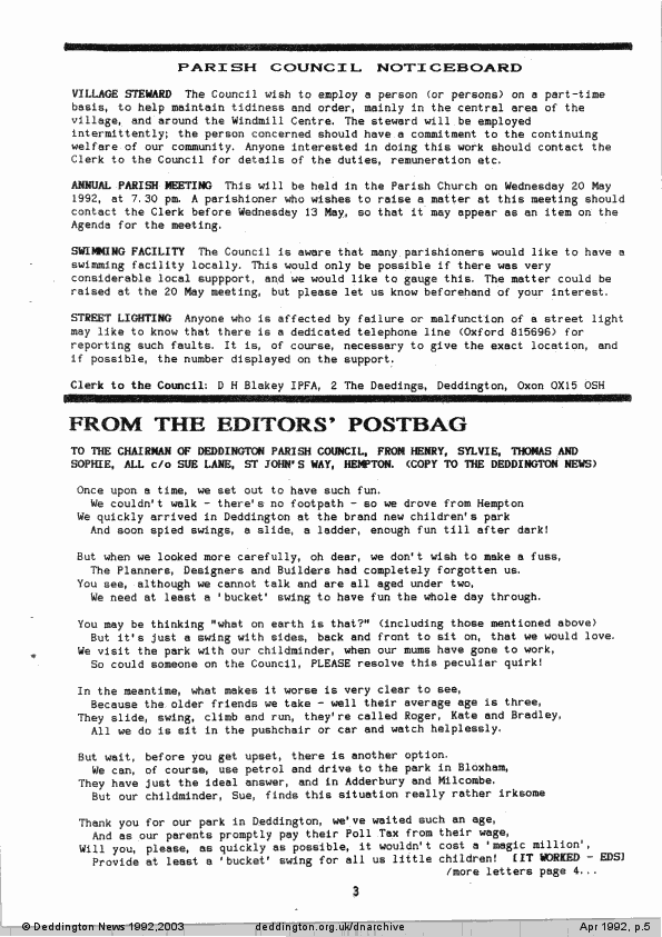 Deddington News April 1992, p.5