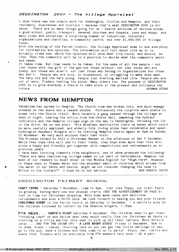 Deddington News November 1992, p.11