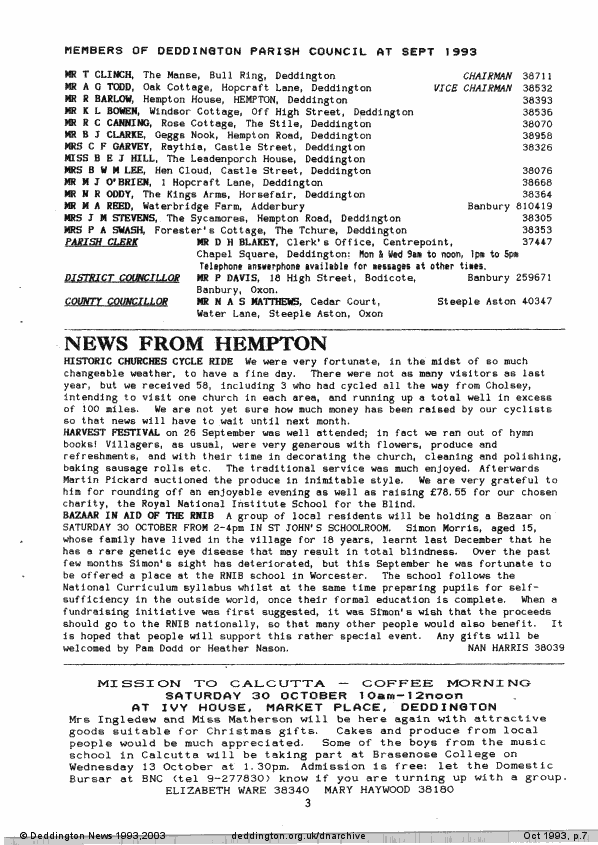 Deddington News October 1993, p.7