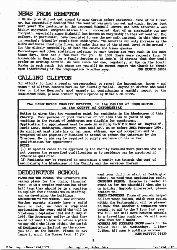 Deddington News February 1994, p.17