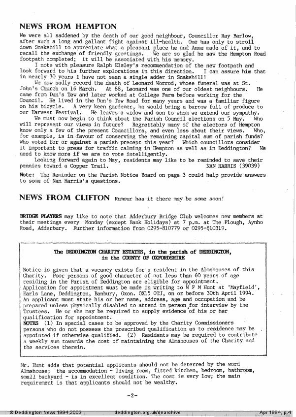 Deddington News April 1994, p.4