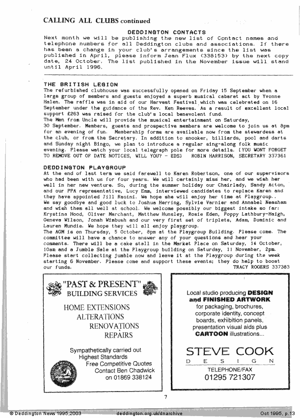 Deddington News October 1995, p.13