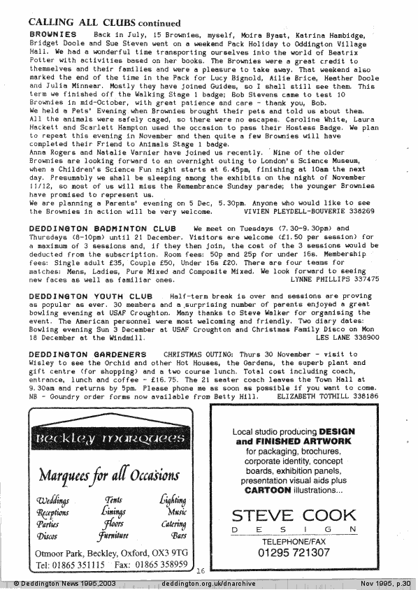 Deddington News November 1995, p.30