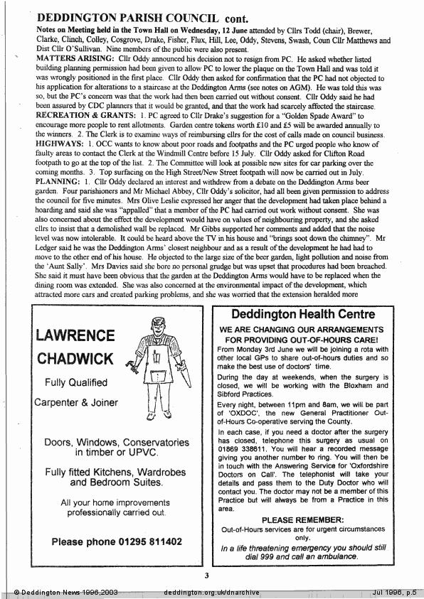 Deddington News July 1996, p.5