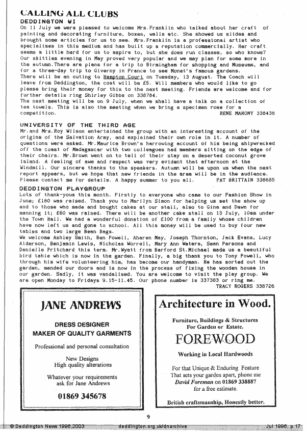 Deddington News July 1996, p.17