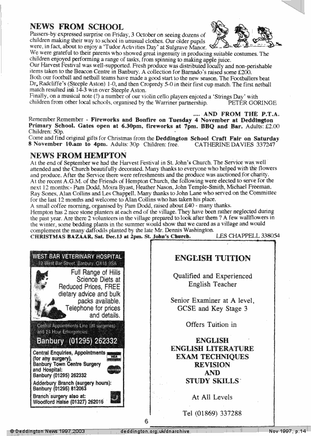 Deddington News November 1997, p.14