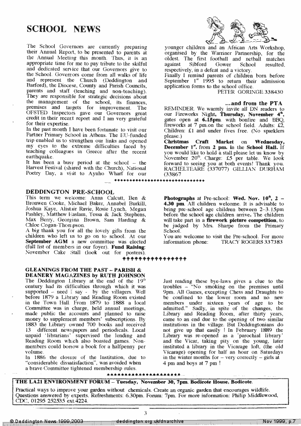 Deddington News November 1999, p.7