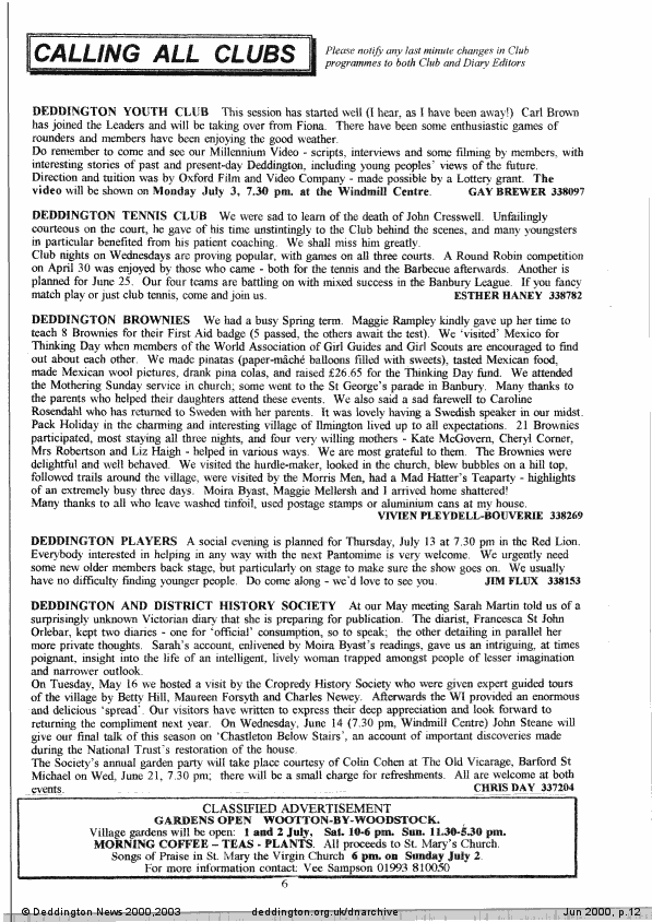 Deddington News June 2000, p.12