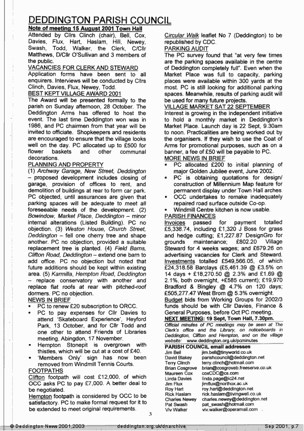 Deddington News September 2001, p.7