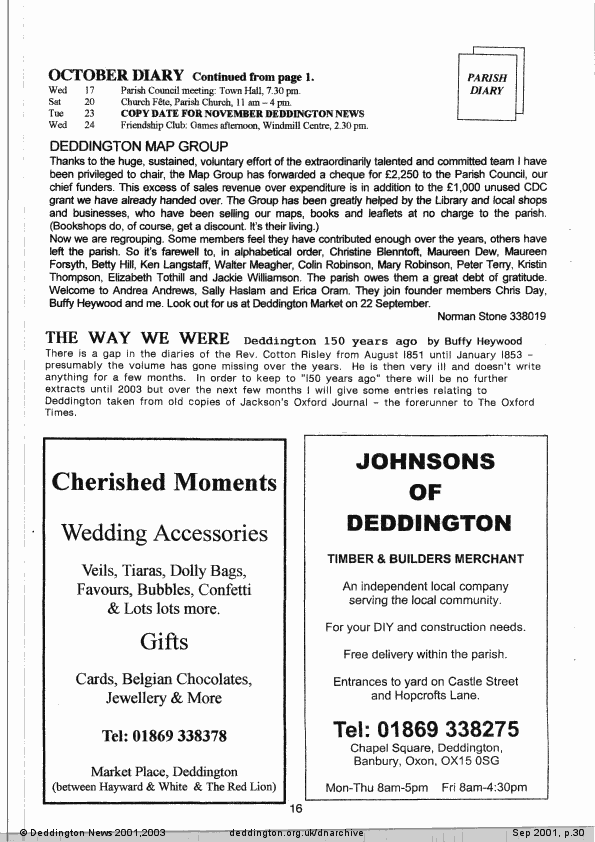 Deddington News September 2001, p.30