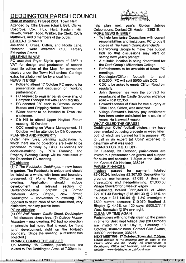 Deddington News October 2001, p.4