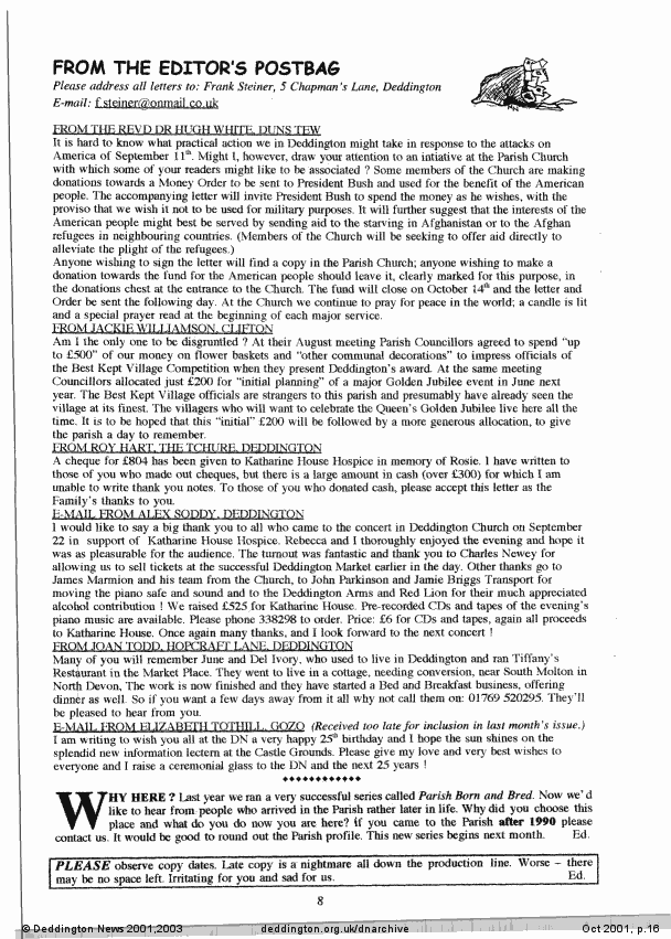 Deddington News October 2001, p.16