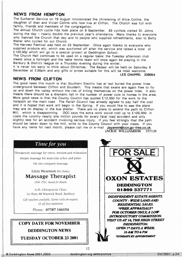Deddington News October 2001, p.24