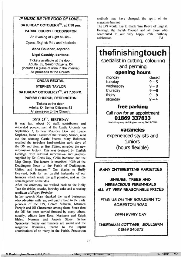 Deddington News October 2001, p.27