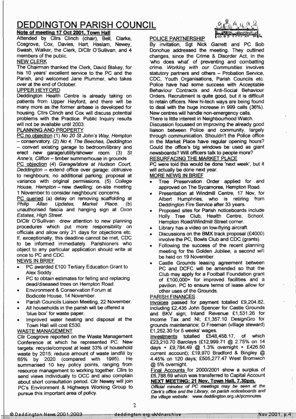 Deddington News November 2001, p.4