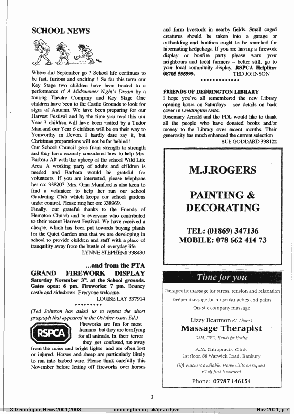 Deddington News November 2001, p.7