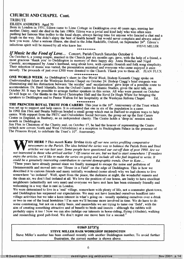 Deddington News November 2001, p.14