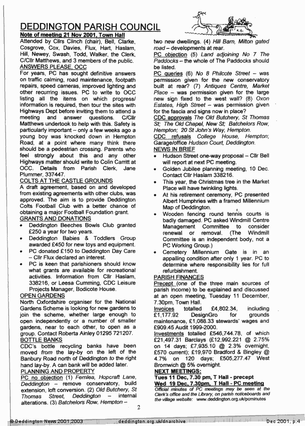 Deddington News December 2001, p.4